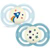 MAM Perfect Night Confezione Doppia Succhietto 16+ Mesi (Set da 2), Ciuccio MAM 16 36 mesi silicone che si illumina al buio, Azzurro