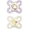 MAM Original Start Night Succhietto 0-2 Mesi (Set da 2), Ciuccio MAM 0-2 mesi che si illumina al buio con tettarella in silicone, Rosa