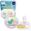 Avent Succhietti Ultra Air Collection 0-6m Uccellino e Fragola, a base vegetale - Set da 2 ciucci - Philips Avent