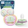 Avent Succhietti Ultra Air Night 6-18m Uccellino e Farfalla, a base vegetale - Set da 2 ciucci - Philips Avent