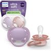 Avent Succhietti Ultra Soft 6-18m Pastello Viola e Rosso, a base vegetale - Set da 2 ciucci - Philips Avent