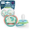 Avent Succhietti Ultra Air Night 6-18m Camaleonte e Scimmia, a base vegetale - Set da 2 ciucci - Philips Avent
