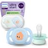 Avent Succhietti Ultra Start 0-2m Pastello Verde e Blu con Decorazioni, a base vegetale - Set da 2 ciucci - Philips Avent