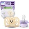 Avent Succhietti Ultra Start 0-2m Day Pastello Giallo e Viola con Decorazioni, a base vegetale - Set da 2 ciucci - Philips Avent
