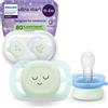 Avent Succhietti Ultra Start 0-2m Night Pastello Verde e Blu Smile e Sleep, a base vegetale - Set da 2 ciucci - Philips Avent