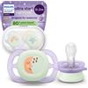 Avent Succhietti Ultra Start 0-2m Night Pastello Viola e Arancione Luna e Stella, a base vegetale - Set da 2 ciucci - Philips Avent