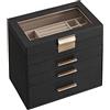 SONGMICS GISELLA Collezione - Scatola Portagioie con Coperchio in Vetro, 4 Livelli, Porta Gioielli con 3 Cassetti, Moderno, Idea Regalo, Nero Inchiostro e Dorato, 15,3 x 25,1 x 21,5 cm JBC161B02