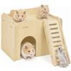 LILIXI Casetta in Legno per Criceti con Rampa, Piattaforma e Scala, Casetta per Piccoli Animali, Rifugio per Gerbilli, Degu, Porcellini d'India, Cincillà, Conigli e Topolini (Stile2)