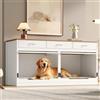 Moimhear Gabbia per Cani in Legno e Metallo per 2 Cani 164x60x81 cm Cuccia Interna Coperchio Ribaltabile Divisorio Estraibile 3 Cassetti (Bianco + Effetto Legno)