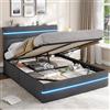 AOGLLATI Letto Matrimoniale 140x190 cm con Contenitore Idraulico, Letto Contenitore Matrimoniale con Stazione di Ricarica e Luci LED, Struttura Letto Matrimoniale con Testiera Imbottita, Grigio Scuro