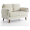 Azkoeesy Divano Compatto 2 Posti 124 cm in Tessuto Chenille, Stile Mid-Century con Cuscini Imbottiti, Gambe Effetto Legno, Salvaspazio per Soggiorno, Camera da Letto e Appartamento (Beige)