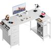 HLONONE Scrivania angolare con 3 cassetti in tessuto, 140 x 80 cm, scrivania per computer con vano portaoggetti, scrivania a forma di L con tasca laterale, tavolo PC con scomparti per ufficio, gaming