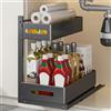 YunNasi Organizer Sottolavello Cucina 2 Livelli Acciaio Inox Nero | Scaffale sotto Lavandino, Regolabile in Altezza, Organizzatore Cassetti Scorrevole con 4 ganci