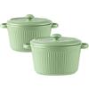 LUPATDY Set di 2 Ciotola da Forno in Ceramica con Coperchio 250 ml, Piatti da Soufflé, Pirottini con Manici per Torte, Carne, Verdure e Salse, Adatti per Friggitrice ad Aria, Forno, Microonde, Verde