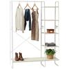 Relaxdays Portaabiti Relaxdays, 6 ripiani, asta appendiabiti, 6 ganci, effetto legno, L x P x A 160x120x45 cm, portaabiti, bianco/naturale