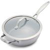 GreenPan Venice Pro Tri-Ply,Acciaio Inox Ceramico antiaderente 24 cm/3.4 L, Padella con Manico e Coperchio, senza PFAS, a induzione, lavabile in Lavastoviglie, adatto al Forno, Argento