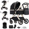 BEBBY passeggino trio, combinazione passeggino 3 in 1 cittadino con passeggino portatile con neonato pieghevole di lusso con modello ad alta vista (U9-X-BLACK, U9-X)