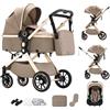 Shineey Passeggino trio,combinazione carrellino per bebè 3 in 1 passeggino cittadino con buggy pieghevole di con carriola per alta vista portatile neonato (U9-X//BROWN, U9-X)