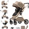 Shineey Passeggino 3 Pezzi Carrozzina Neonatale Pieghevole con Gondola, Pneumatici in Gomma e Sistema da Viaggio, Inclusi Adaptateurs e Accessori (U9-X-BROWN, U9-X)