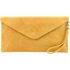 modamoda de - T106 - Borsa da sera in pelle scamosciata, giallo senape, Small