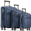 SHOWKOO Set Valige Morbide 3 Pezzi Espandibile Cabina Valigia da Viaggio Trolley di Stoffa Leggero Ultra Durevole con Lucchetto TSA e 4 Ruote Doppie (M-L-XL, Blu)