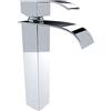 EGLEMTEK Rubinetto Bagno Lavabo Lavandino Cascata Miscelatore Monocomando In Ottone Cromato Design Moderno Curvato Quadrato Regolazione Caldo Freddo (Rubinetto Curvo Alto)