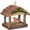 Relaxdays Mangiatoia per Uccelli, Casette in Legno Dispenser di Mangime da Esterno, Decorazione da Giardino, Marrone
