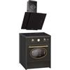 GURARI GCH E 612 BL R + GCH S 171 60 BL Prime, fornello retrò a induzione, 60 cm, Range Coocker 60 l, nero + cappa aspirante, cappa da parete, cappuccio senza testa, 60 cm, vetro nero, aria di scarico