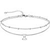 U7 Bracciale Cavigliera Donna con Ciondolo Iniziale I Personalizzato in Acciaio Inossidabile, Cavigliera Doppio Strato con Lettera A colore Argento, Gioielli per Estiva e Vacanze