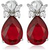RIZILIA Teardrop Perno Orecchini Traforati Con Taglio Pera CZ [Simulata Rosso Rubino] In Placcato In Oro Bianco, Semplice Ed Elegante Moderno