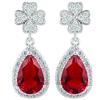 Rizilia [RIZILIA FIORIRE] Ciondolare Orecchini Traforati Con Taglio Pera CZ [Simulata Rosso Rubino] In Placcato In Oro Bianco, Semplice Ed Elegante Moderno