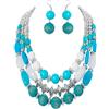 BOCAR Collana Statement Chunky a 3 Strati con Perline in Acrilico e Legno, Stile Boemo per Donna (NK-10625-Cyan Blue-Silver)