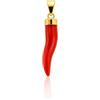 gioiellitaly Ciondolo cornetto corallo rosso naturale pendente in oro giallo 18 kt portafortuna gioiello uomo donna unisex gioiello artigianale