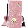 SEHEYA per iPhone 14 Pro Max Cover Portafoglio Brillantini Farfalla Gatto Motivo Custodia Libretto PU Pelle Glitter a Libro Donna Flip Case Magnetica Protezione Caso, Oro Rosa