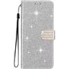 SEHEYA Cover per Honor 70 5G Custodia Portafoglio a Libro Brillantini Diamante Fibbia Chiusura Magnetica Borsa Glitter PU Pelle Porta Carte Cavalletto Caso, Argento