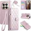 Rosbtib Custodia per Xiaomi Redmi Note 15 Pro+ Plus 5G Cover Premium Pelle PU Wallet Flip Case con Tracolla Lunga Slot per Schede Funzione di Supporto Magnetica Cover per Redmi Note 15 Pro+ 5G - Rosa
