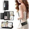 SEHEYA Cover Libro per Samsung Galaxy A11 Custodia Cordino Tracolla Regolabile in Pelle PU con Cerniera e Slot Schede Chiusura Magnetica Case Portafoglio Donna, Nero