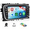 SIXWIN 4+64G Android 15 Autoradio per Ford Focus II Galaxy II Mondeo 9 S-MAX C-MAX con Wireless Carplay/Android Auto/Mirrorlink, 7'' Touchscreen Schermo con WiFi GPS FM/RDS Bluetooth5.0+32EQ(Nero)