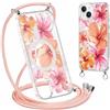 ZhuoFan Magnetica Custodia per iPhone 14/iPhone 13 6,1 con Cordino, Trasparente Case Aesthetic Estivi Modello Fiori Disegni Cover Compatibile con MagSafe Protezione Collana Cellulare Femmina, 05