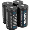 ABSINA 4x Pile ricaricabili C Baby LR14 5000 con bassa autoscarica - Pile LR14 ricaricabili C NiMH con 1,2V & al menos 4500mAh