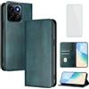OUEAYIEN Cover per Honor 400 Smart 5G Custodia a Libro con Vetro Temperato Blocco RFID Antiurto Pelle Portafoglio Porta Carte Supporto Vintage Flip Custodia per Honor 400Smart Honor400 Smart Verde