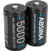 ABSINA 2x Pile ricaricabili C Baby LR14 5000 con bassa autoscarica - Pile LR14 ricaricabili C NiMH con 1,2V & al menos 4500mAh