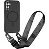 SLWYF Cover Compatibile con Samsung Galaxy S25/S24 Cover Magnetica, Silicone TPU Morbido Corda Collana Necklace Regolabile Stylish con Catena Ultra Sottile Case, Nero