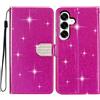 SEHEYA Cover per Samsung Galaxy A41 Custodia Portafoglio a Libro Brillantini Diamante Fibbia Chiusura Magnetica Borsa Glitter PU Pelle Porta Carte Cavalletto Caso, Fucsia