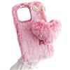 SEHEYA Cover Peloso Cuore per iPhone 12 Mini Custodia in Peluche Soffici Morbido TPU Bumper Carino Ciondolo di Pompon Fluffy Case Ragazze Donne, Rosa Pesca