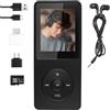 Poeloisy Lettore MP3 Bluetooth 5.3, 64 GB Lettore musicale con radio FM Registratore vocale, E-Book, HiFi senza perdita MP3 WMA Ape FLAC WAV Scheda TF fino a 128 GB Cuffie con cavo e adattatore OTG