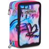 Seven Astuccio Scuola Elementare, 3 scomparti con Matite, Pennarelli, Penne, 3 Zip, Purple Flare, Bambina e Ragazza, rosa/nero