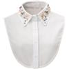 LoudSung Collare finto staccabile mezza camicia camicetta cristalli collare finto perle ricamo strass disegni per donne ragazze, Perline a mano bianche, 48