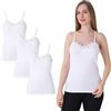 UNDEREA UNDERA, canottiera intima da donna, confezione da 3, 100% cotone con pizzo, morbida e traspirante, con spalline sottili, con scollo femminile, per tutti i giorni, il tempo libero e la casa, bianco, XL
