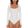 SLIMBELLE Body da donna a maniche lunghe, con scollo a V, a maniche lunghe, elegante, sexy, a maniche lunghe, con bustino sottile, Bianco 3S, S
